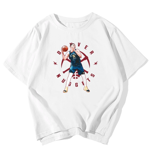 篮球掘金队15号约基奇周边t恤衫短袖男女纯棉半截袖体恤夏上衣服