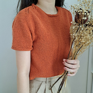 挪威进口亚麻棉线 SANDNES 橙光短袖 LINE DIY编织材料包 纯色短袖