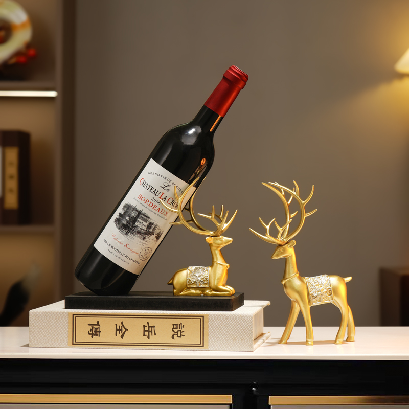 新中式酒柜铃兰鹿红酒架摆件餐边柜家居装饰客厅玄关乔迁新居礼品