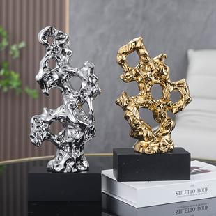 太湖石假山客厅摆件轻奢高档酒柜电视柜玄关桌面样板房艺术装饰品