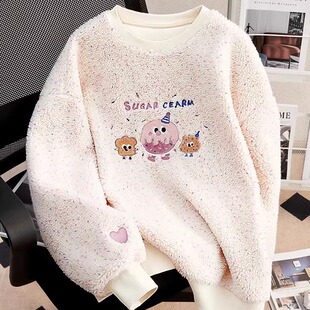 中大童百搭加绒加厚刺绣卫衣男女童休闲冬新款宽松套头洋气上衣