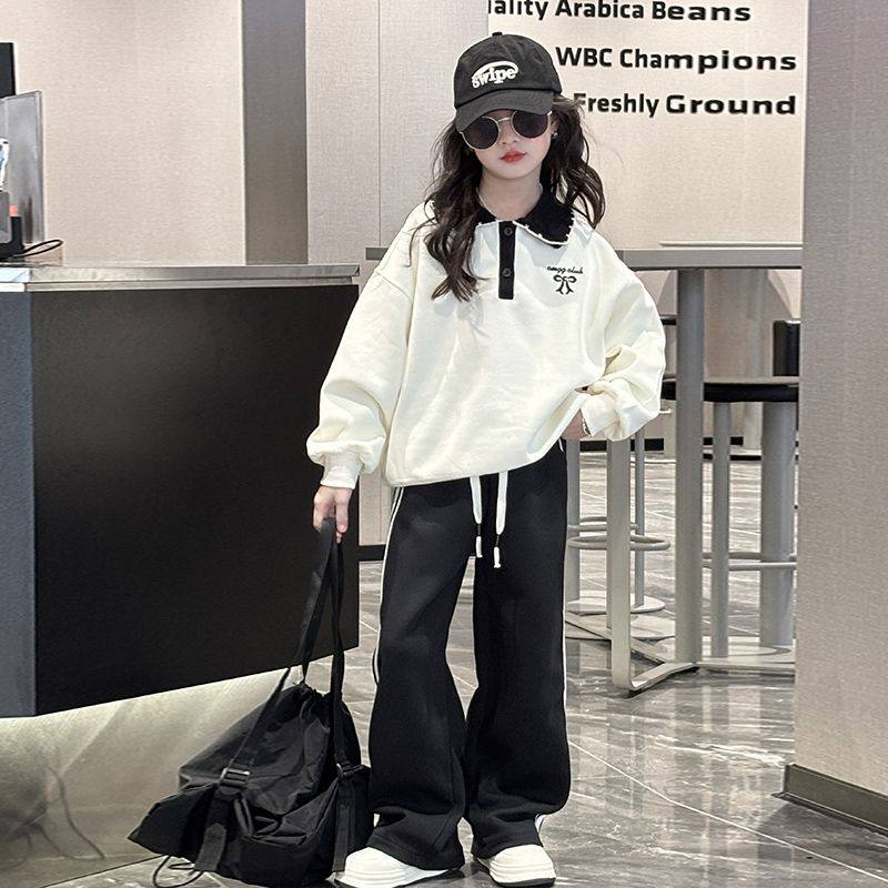 女童春装百搭新款显瘦学院风洋气儿童休闲运动春秋翻领卫衣上衣