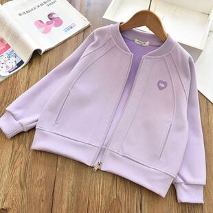 简约大方女童实用爱心拉链外套开衫中大儿童百搭棒球服上衣春秋