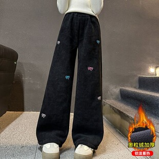 新款裤子加绒新款秋冬冬款女童加厚中大童冬季宽松阔腿裤百搭儿童