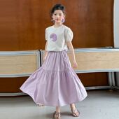 女童休闲纯色半身裙儿童裙子中大童女孩洋气夏装 夏季 百搭新款 长裙