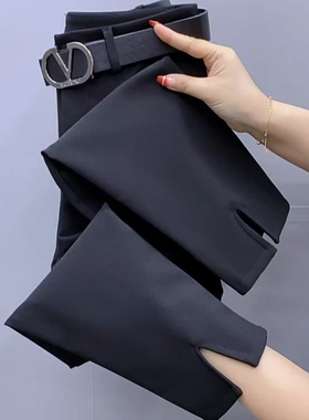 大码女装薄款2022年夏季黑色哈伦裤弹力西装裤显瘦休闲九分裤子潮