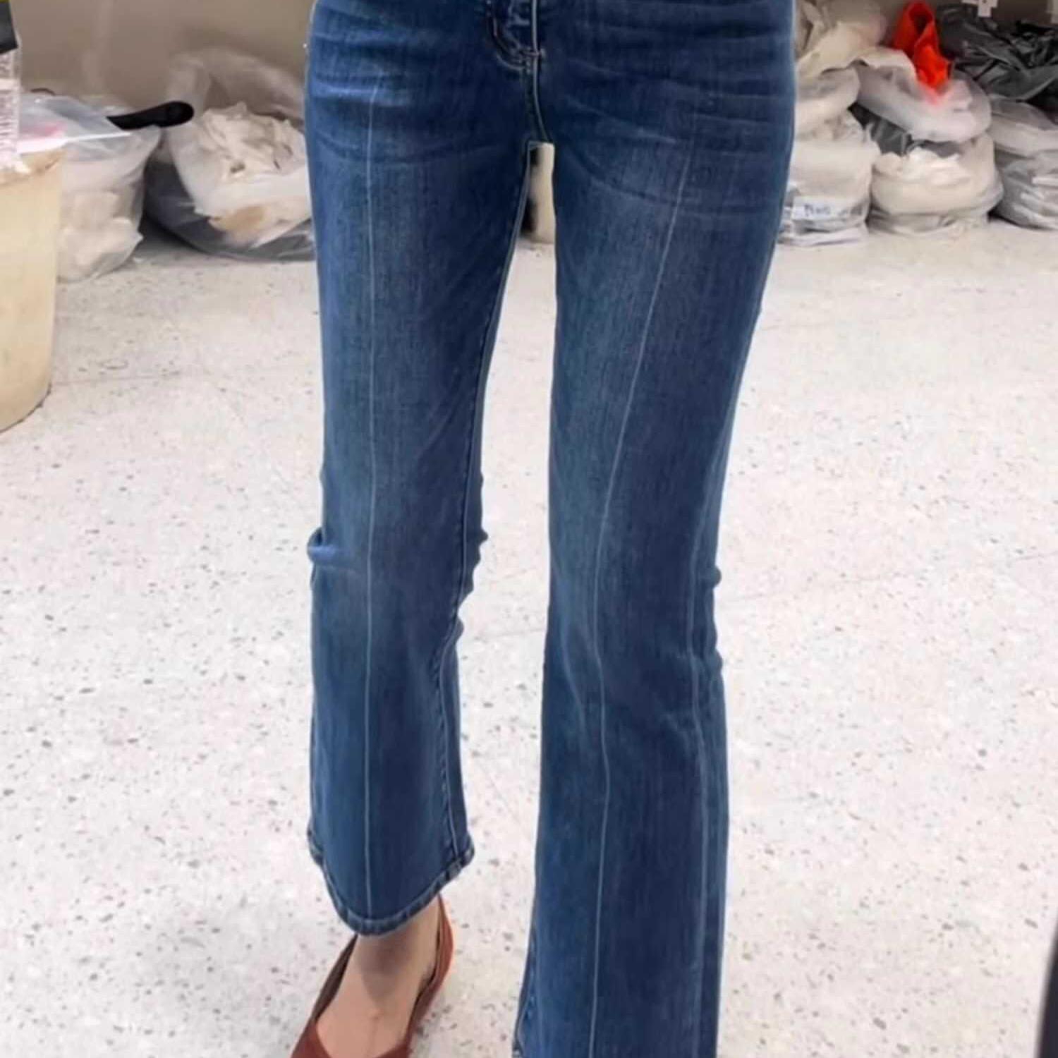 大码女装弹力牛仔裤梨形身材裤子显瘦胖妹妹mm高腰九分微喇叭裤子
