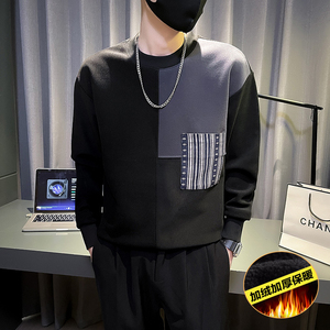 6688-P78冬季拼色个性潮牌长袖加绒加厚保暖男士卫衣-3控108,冬季西服搭配图片女孩图片