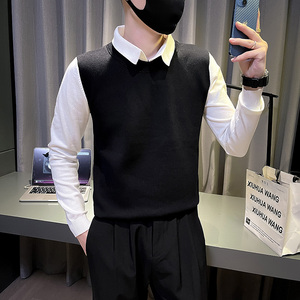 6682-P78 冬季时尚假两件长袖针织衫拼接男士毛衣体恤-2 控108图片