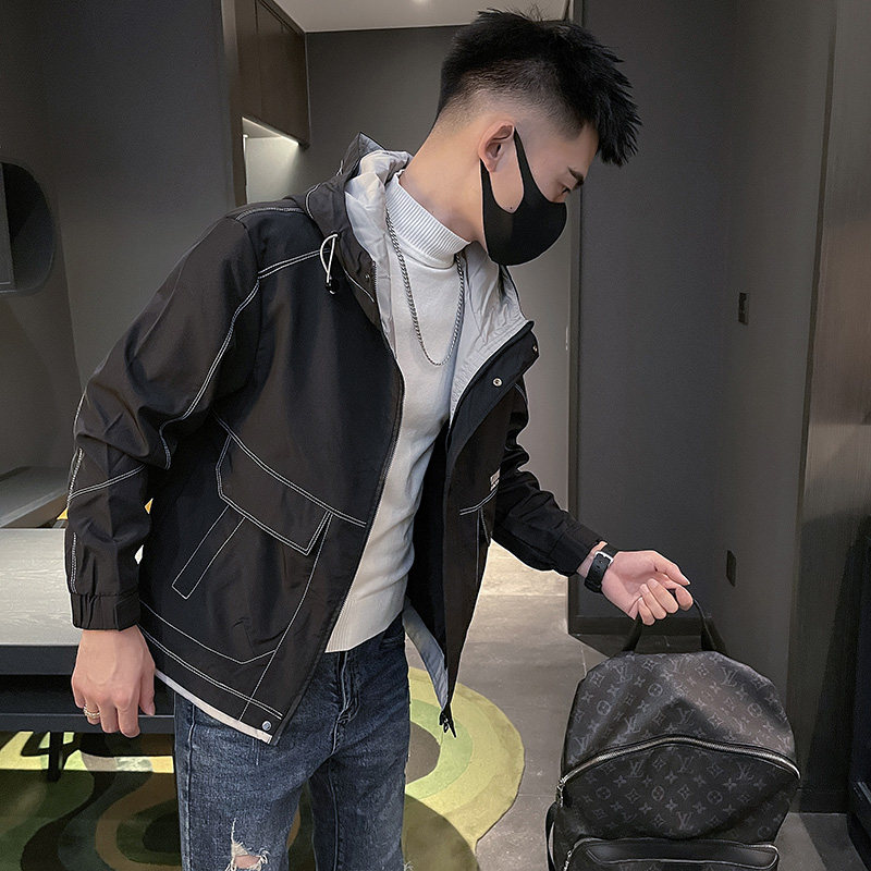 6579-P105连帽外套春秋明线装饰修身休闲上衣韩版夹克-3控145,男装夹克,电商D319