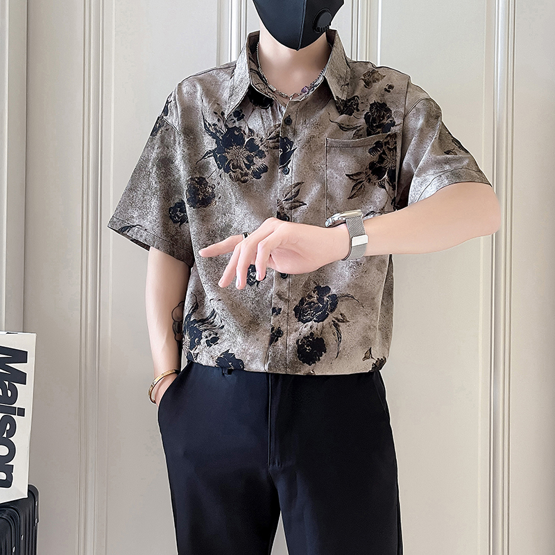 CS972-P58痞帅花色短袖衬衫男士夏季半袖寸衫新款宽松衬衣1控78，男装T恤，电商D319
