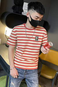 6486-P45 条纹短袖t恤男士夏季潮流圆领半袖男装体恤上衣-2 控65图片