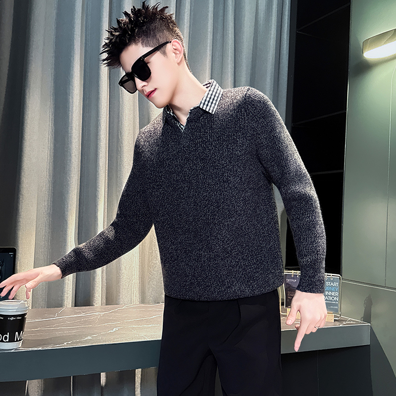 M38-P78秋冬季加厚毛衣男痞帅假两件内搭线衣衬衫领针织衫打底衫,男装T恤,电商D319 M38-P78秋冬季加厚毛衣男痞帅假两件内搭线衣衬衫领针织衫打底衫,男装T恤,电商D319