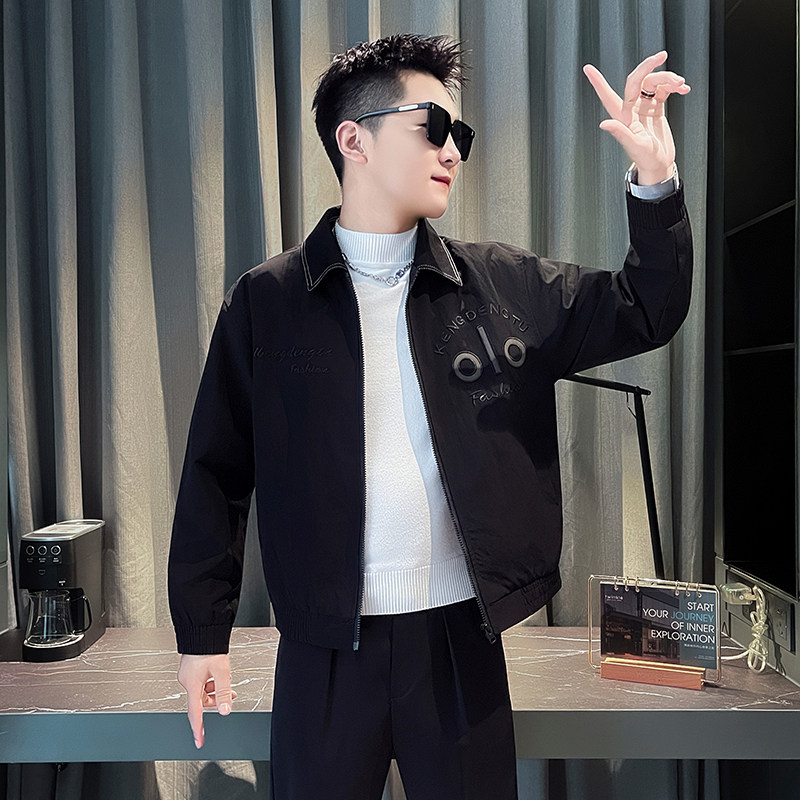 JK983-P98 秋季新款牛仔翻领拼接夹克修身潮男外套 控138图片