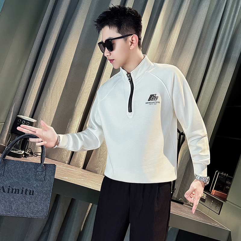 W997-P68 半拉链卫衣男高级感T恤痞帅长袖休闲上衣-1，男装T恤，电商D319