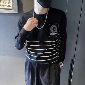 6647-P68 秋季休闲条纹拼接韩版青年修身潮牌个性男卫衣-1 控98图片