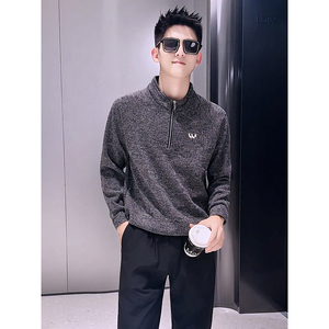 W52-P88 男士立领半拉链针织衫灰色加绒保暖休闲百搭卫衣冬季图片