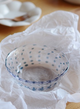 收集时光 Camus say 蓝雨滴blue tears中小碗 手工蓝点玻璃碗包邮