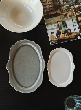 收集时光 camus say云边椭圆盘系列 经典灰白 陶瓷甜品早餐盘菜盘
