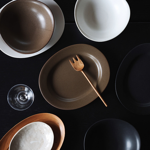 收集时光 say归真系列雾面三色圆润三角碗沙拉碗椭圆盘 Camus