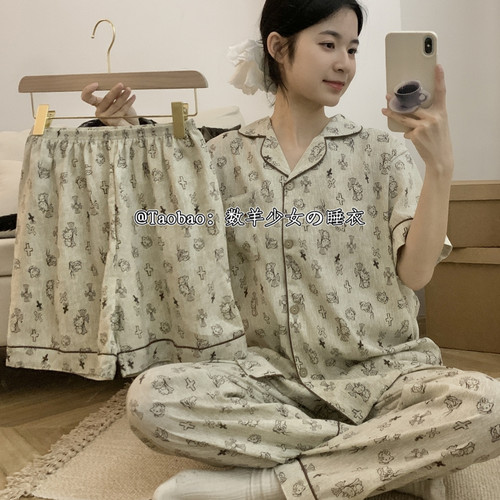 日系HelloKitty睡衣女夏季纯棉