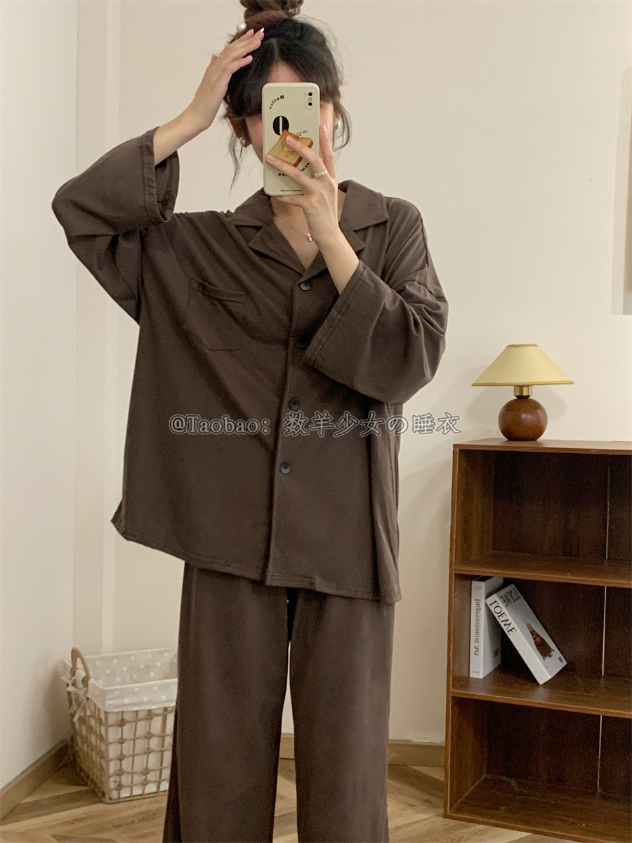 少女の睡衣女春秋季ins巧克力简约长袖学生宽松可外穿家居服套装