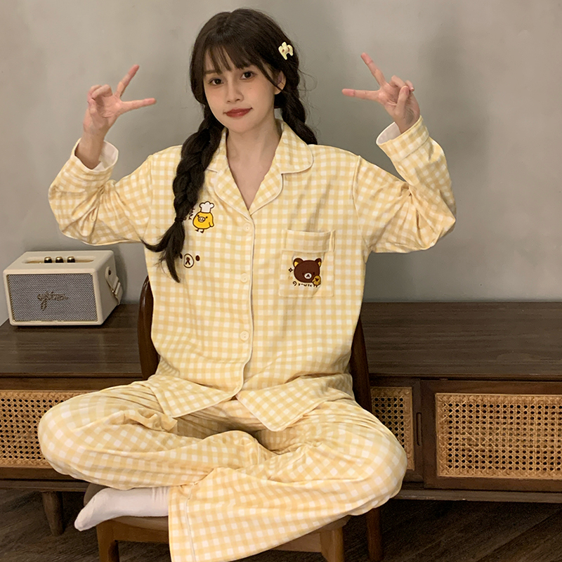 2025秋冬季卡通格子德绒睡衣女可爱轻松熊学生甜美长袖舒适家居服