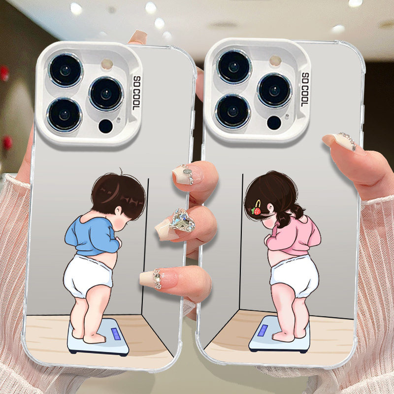 小众减肥萌萌情侣一对新款适用小米15手机壳14华为mate70大孔荣耀400全包OPPOA5pro高级感VIVOX200苹果一加13