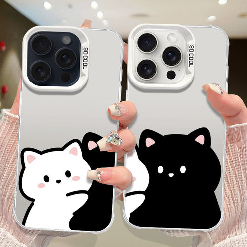卡通猫咪iphone17pro适用苹果16情侣手机壳P90华为mate80荣耀X70OPPOFindX8SP大孔VIVOS60小米15红米一加ACE3