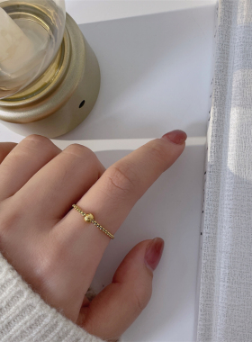 小珠珠细链条戒指女软小众设计金豆简约素圈钛钢手饰洗手不用摘