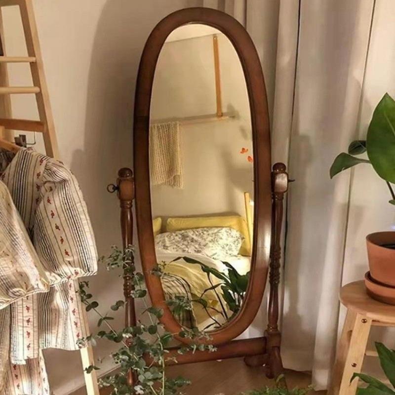 网红ins风实木复古全身落地法式穿衣镜卧室房间美式试衣镜欧式
