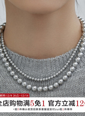 施家真多麻灰色珍珠项链女