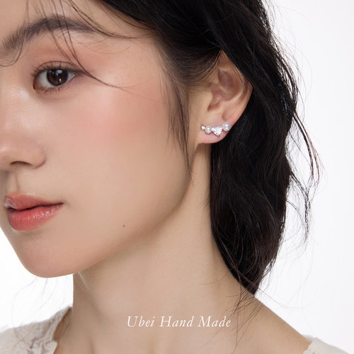 爱心锆石珍珠耳钉女小众设计感