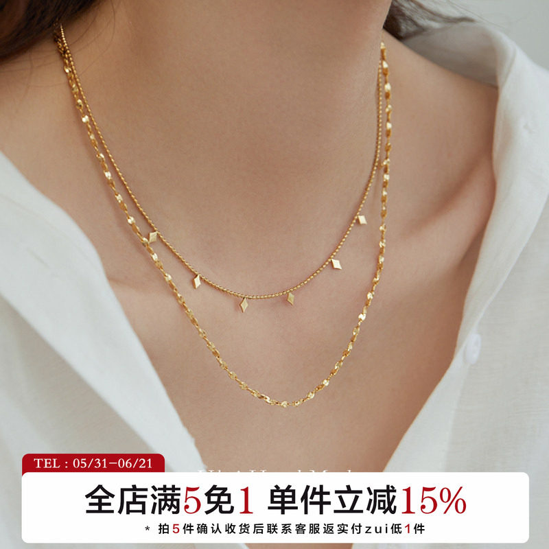 有北手作 双层菱形亮片叠戴项链女小众轻奢高级设计感锁骨链颈链