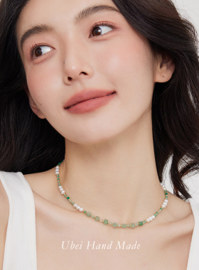 小众绿色天然石串珠项链