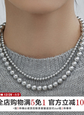 施家真多麻灰色珍珠项链女
