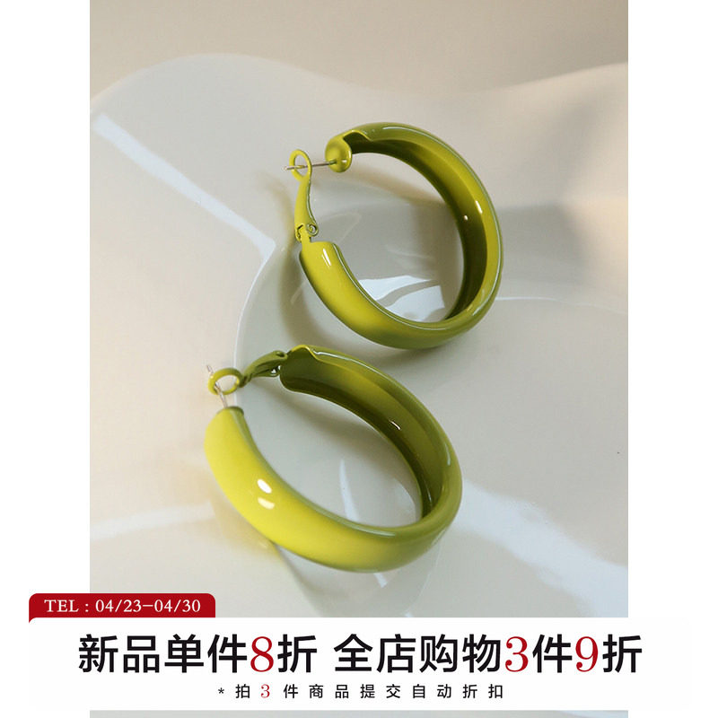 有北 复古夸张牛油果绿圆圈耳环女气质高级大气耳圈2026春夏耳饰