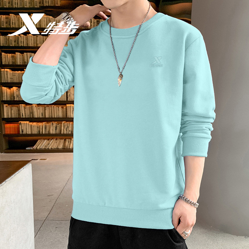 XTEP 스웨트 셔츠 남성 캐주얼 긴팔 가을 신작 남성용 라운드 넥 풀오버 바닥 셔츠 남성용 루즈 스포츠 탑