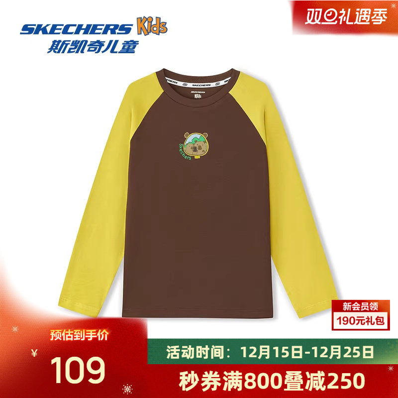 斯凯奇童装亲子T恤2025秋男女通用柔软舒适运动休闲时尚简约