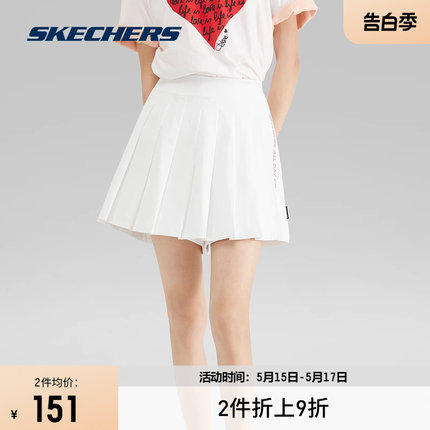 Skechers斯凯奇女子运动裤裙夏季速干凉感白色百褶短裤甜美可爱