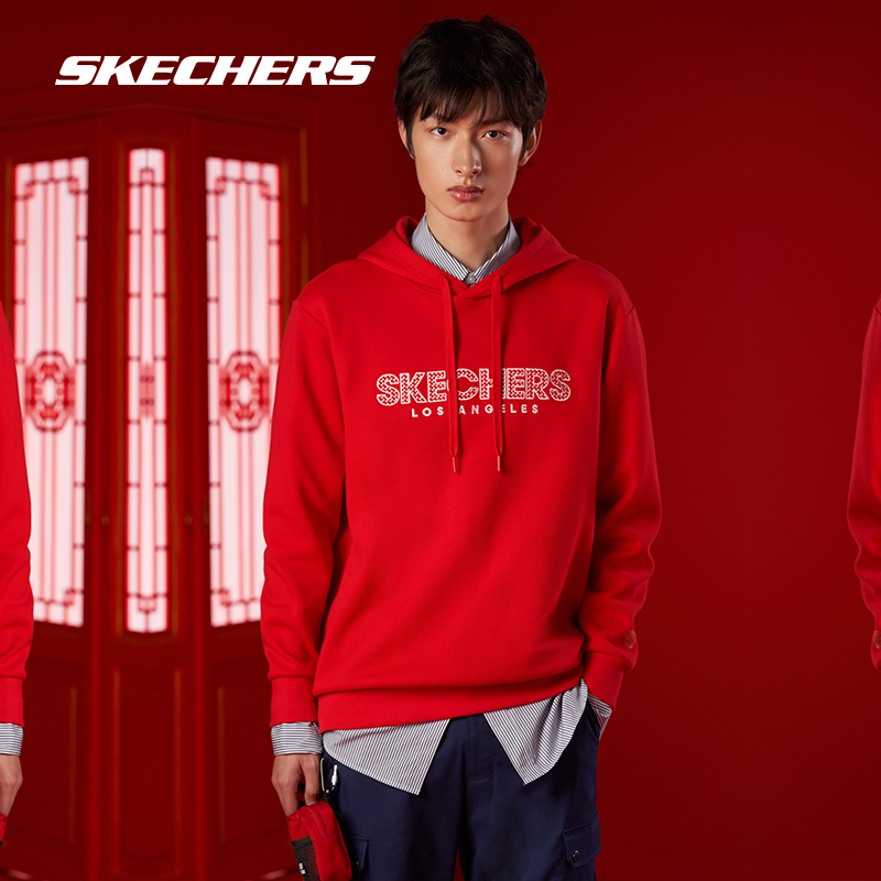 Skechers斯凯奇2021年平安新年针织休闲连帽套头卫衣木子洋同款