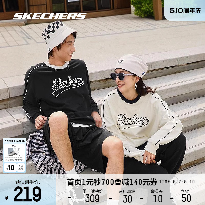 Skechers斯凯奇卫衣男女同款休闲运动美式长袖落肩情侣装宽松卫衣-封面