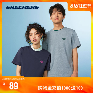 清爽速干印花上衣 T恤美式 2024年男女同款 Skechers斯凯奇情侣短袖