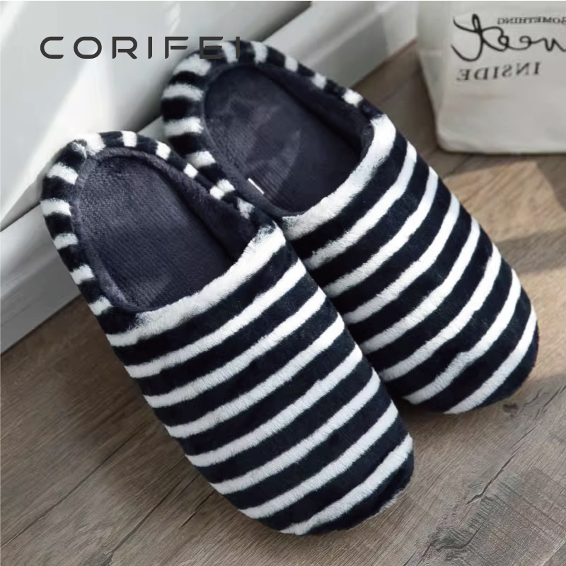 地板日式风秋冬季软底静音棉拖鞋