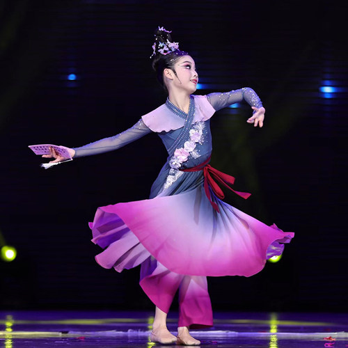 桃花笺演出服女童古典舞蹈练功