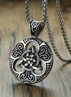 朋克风爱尔兰同心结圆牌吊坠项链