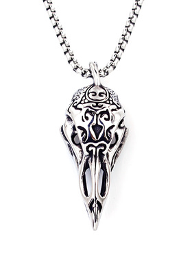 跨境热销新品男士乌鸦骷髅造型复古百搭男女款项链个性男饰品吊坠