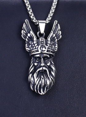 北欧维京文化奥丁时尚肖像男士吊坠钛钢不锈钢项链男士饰品