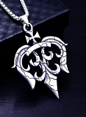 新款钛钢饰品潮牌男女款毛衣链个性军花三叉十字架复古吊坠项链潮