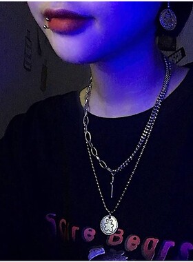 夸张金属朋克风天使多层长款项链